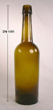 One-fifth size liquor bottle in old amber color; click to enlarge.