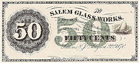 Salem Glass Works company store "script"; click to enlarge.