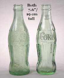 Coca-Cola bottles dating 50 years apart; click to enlarge.